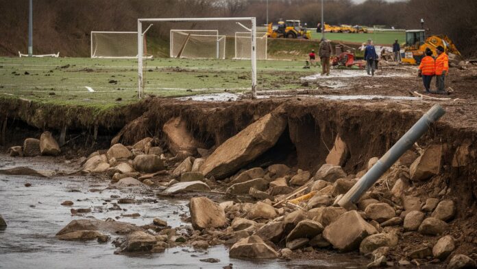 riverbank collapse iford playing fields